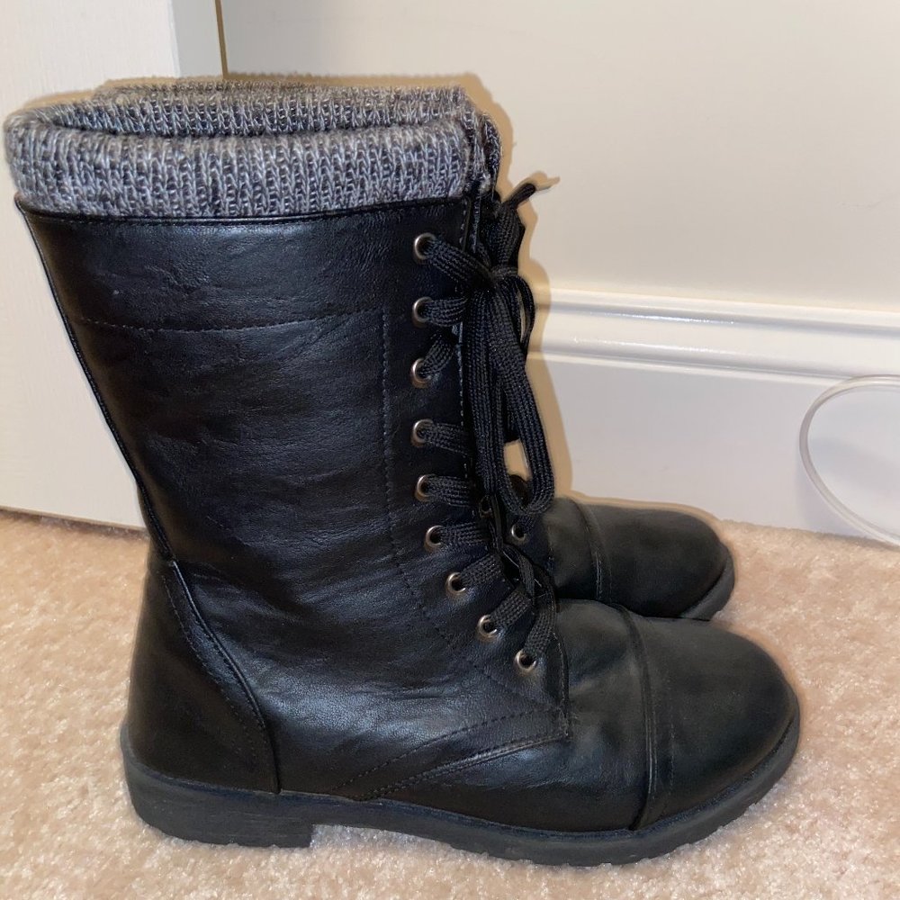 Combat Boots with fabric inset